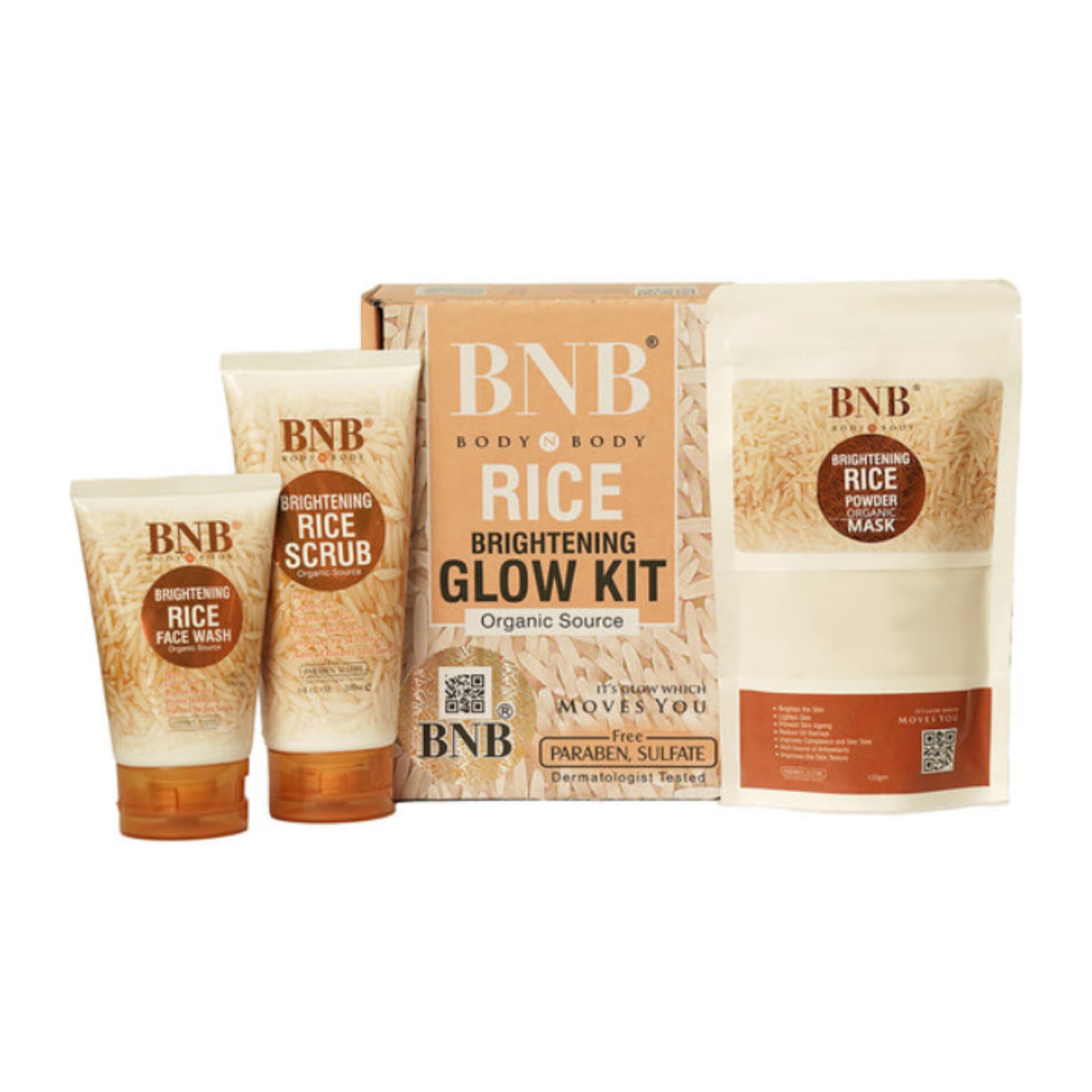 Rice Brightening Glow Kit Rice Face Wash Rice Face Mask Rice Scrub Set of 3 Pcs
