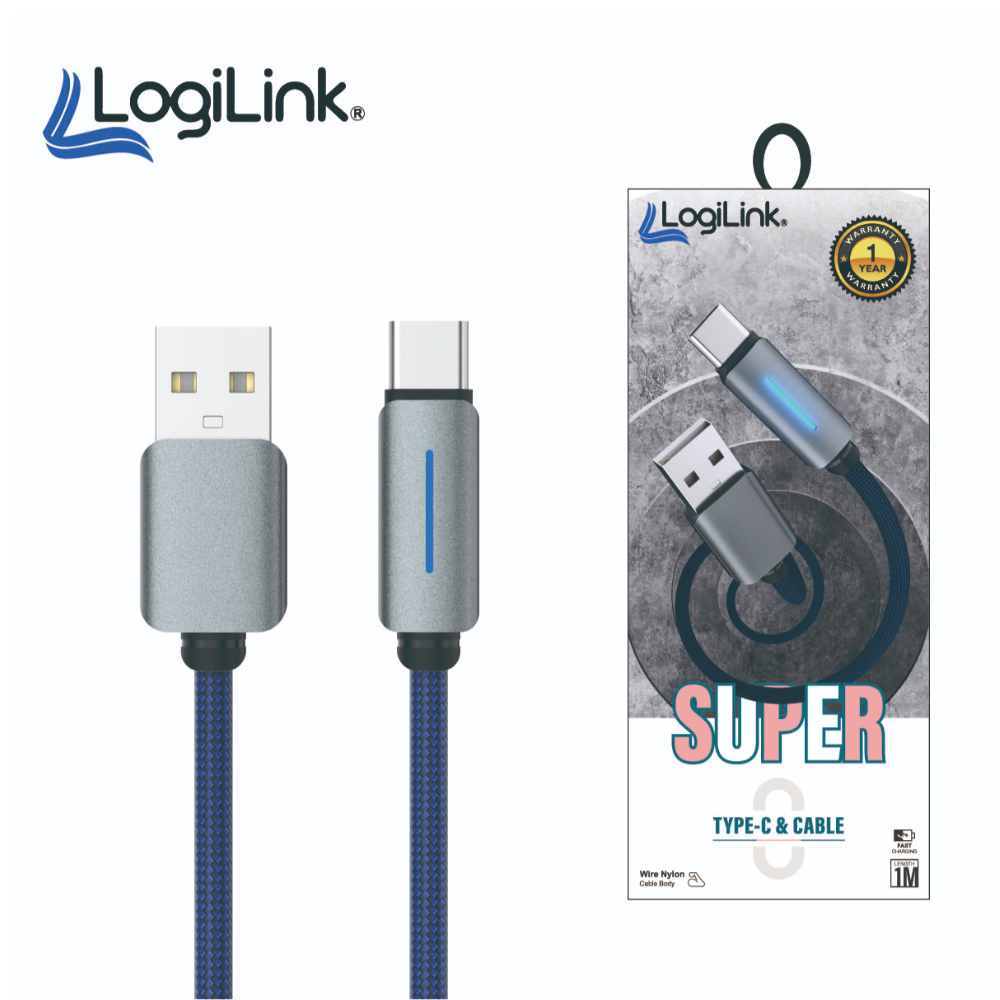 Logilink 1M USB to Type-C Nylon Fast Charging Cable (1-Year Warranty)