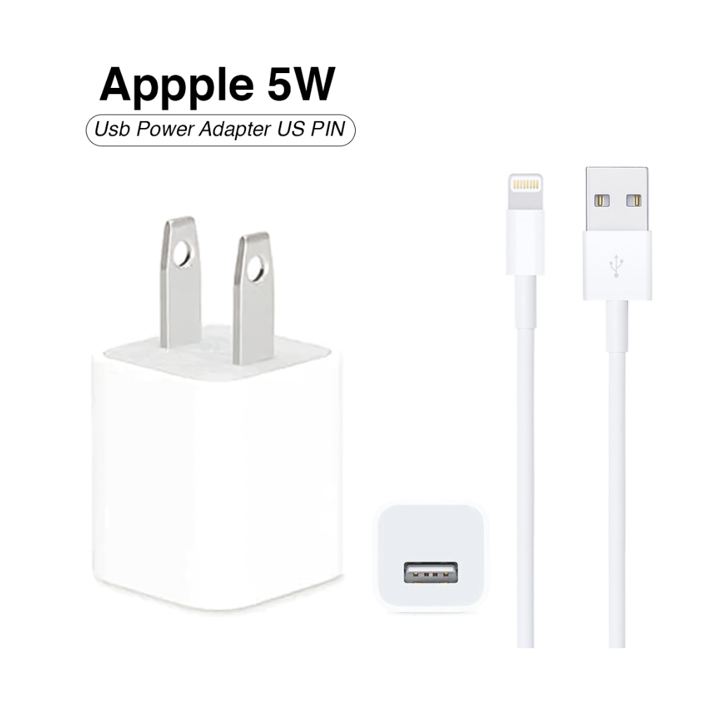 iPhone USB 5W Power Adapter (US Pin) with Lightning to USB Cable