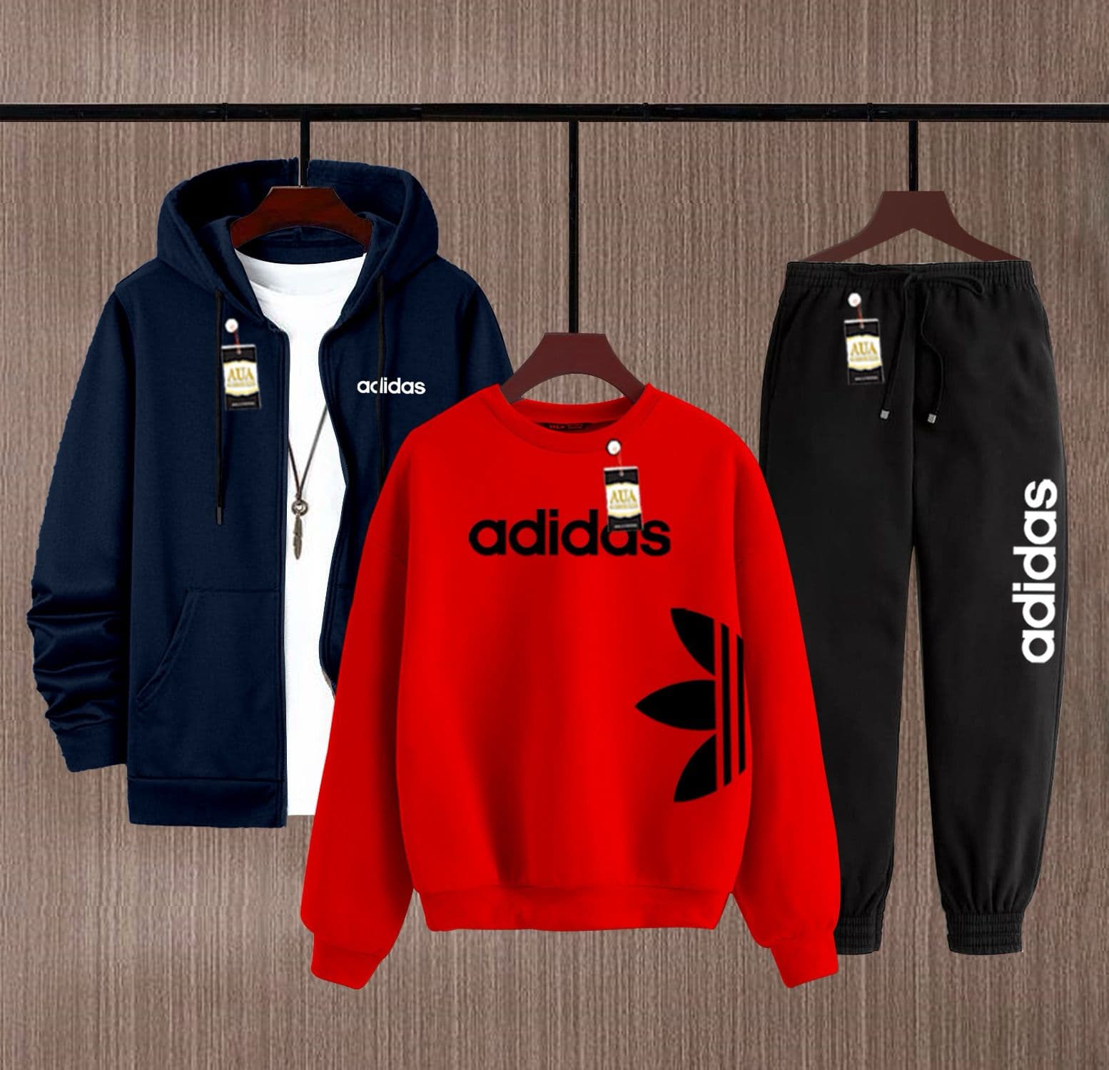 Men's Fleece Winter Collection Zipper Hoodi & Sweatshirt & Trouser Set