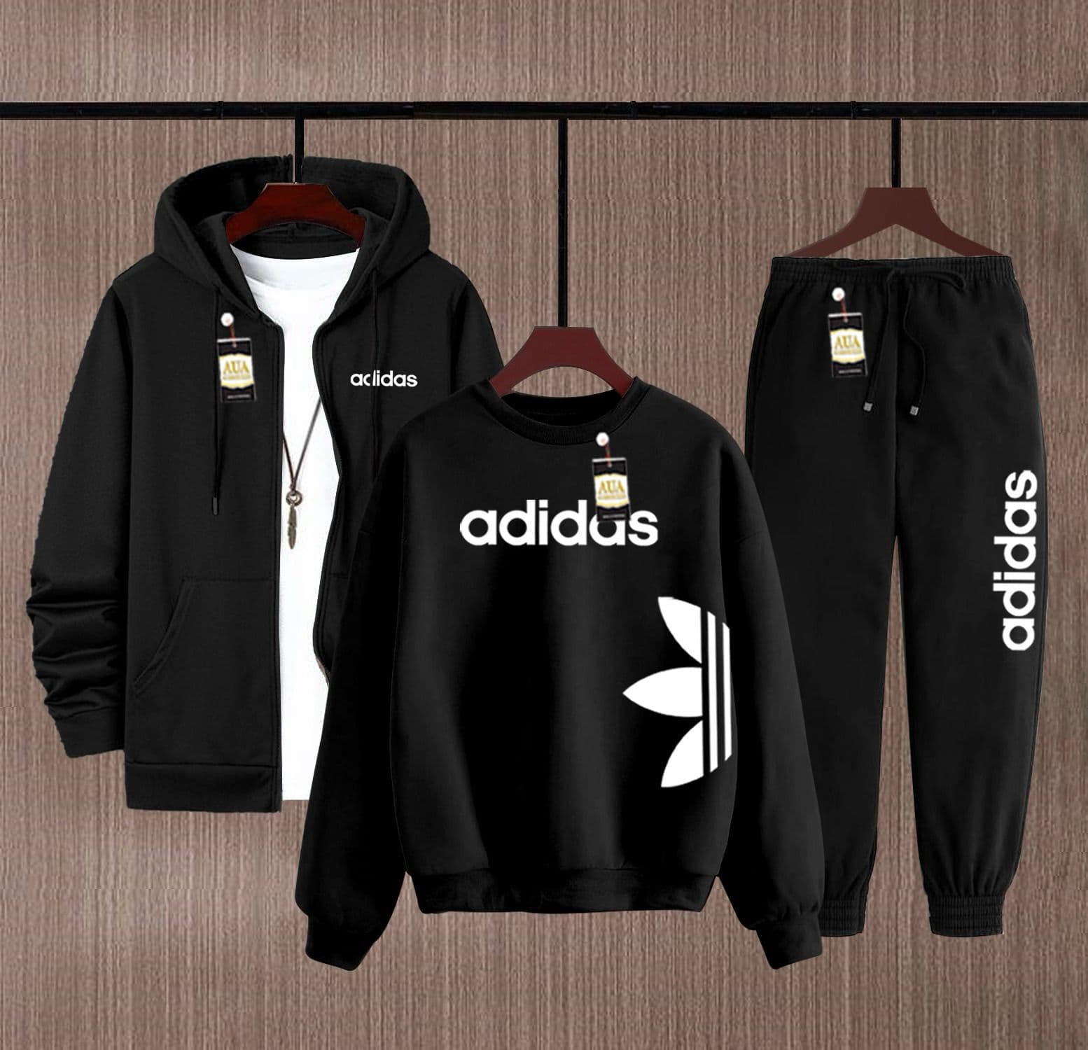 Men's Fleece Winter Collection Zipper Hoodi & Sweatshirt & Trouser Set