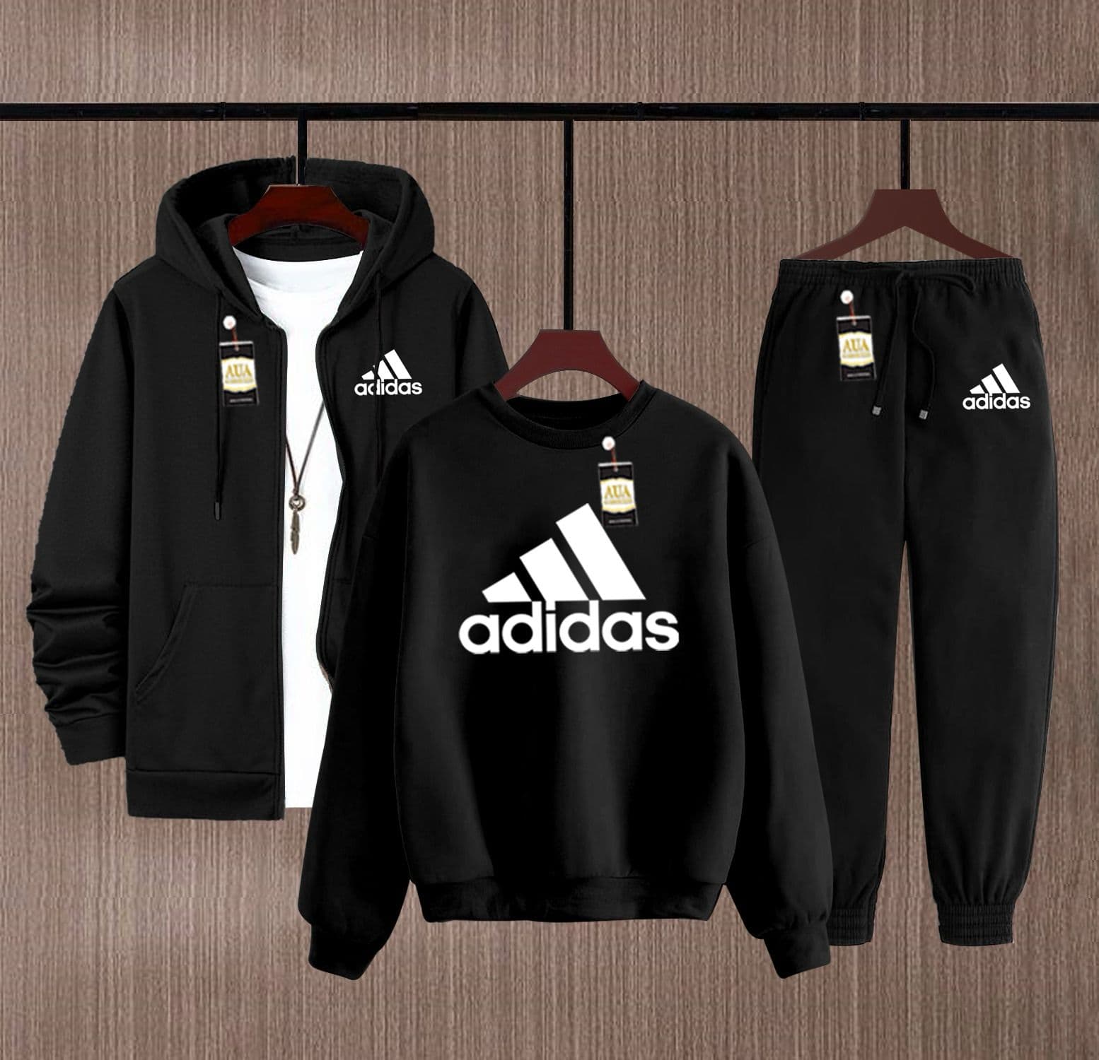 Men's Fleece Winter Collection Zipper Hoodi & Sweatshirt & Trouser Set