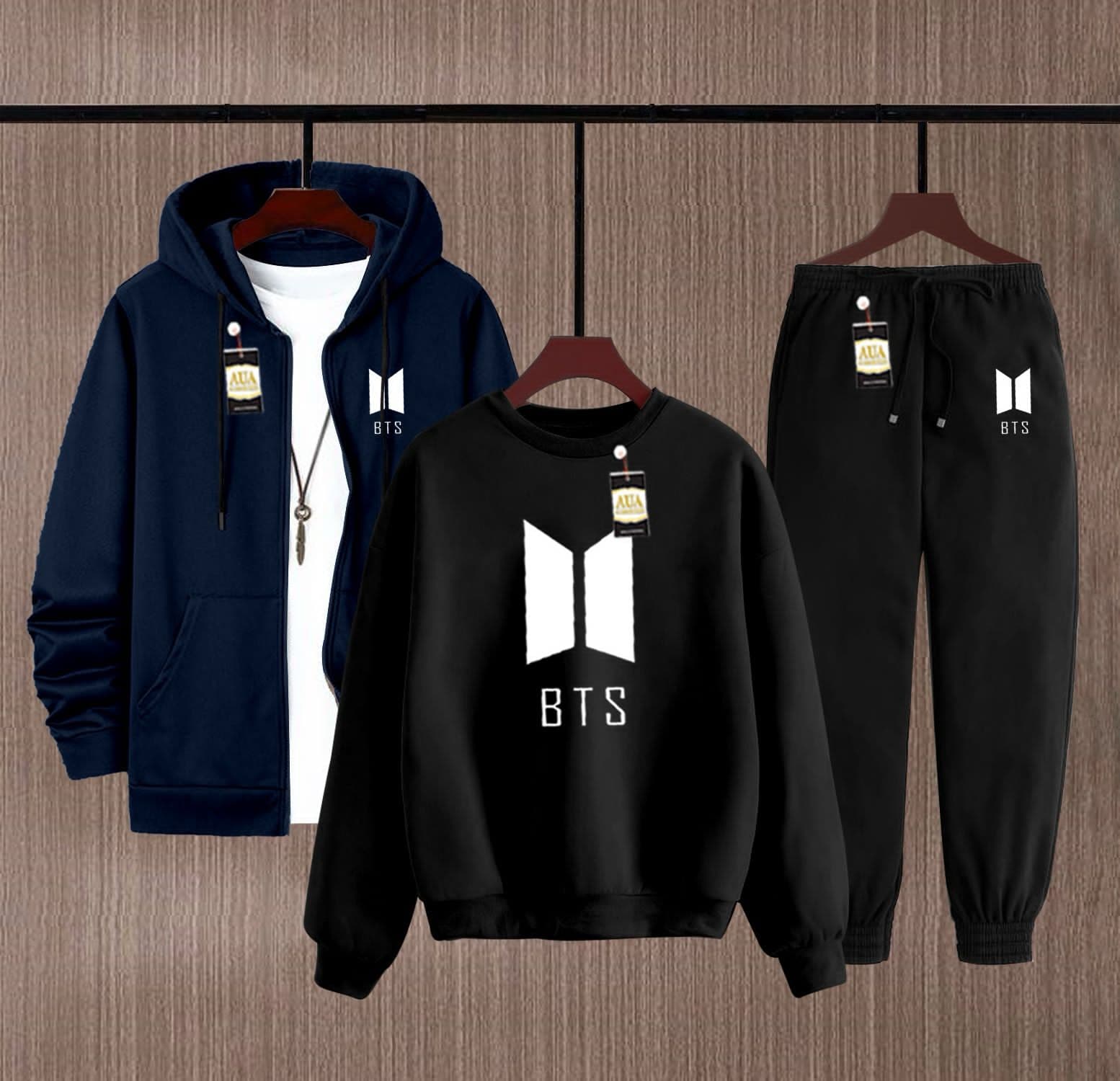 Men's Fleece Winter Collection Zipper Hoodi & Sweatshirt & Trouser Set