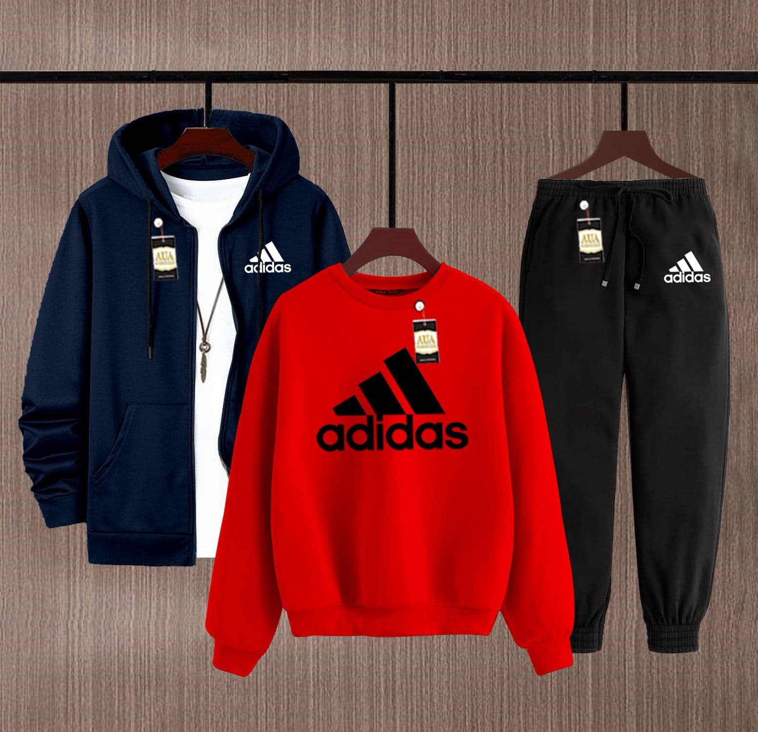 Men's Fleece Winter Collection Zipper Hoodi & Sweatshirt & Trouser Set