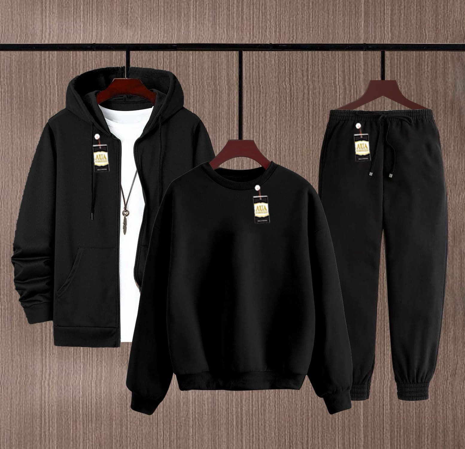 Men's Fleece Winter Collection Zipper Hoodi & Sweatshirt & Trouser Set
