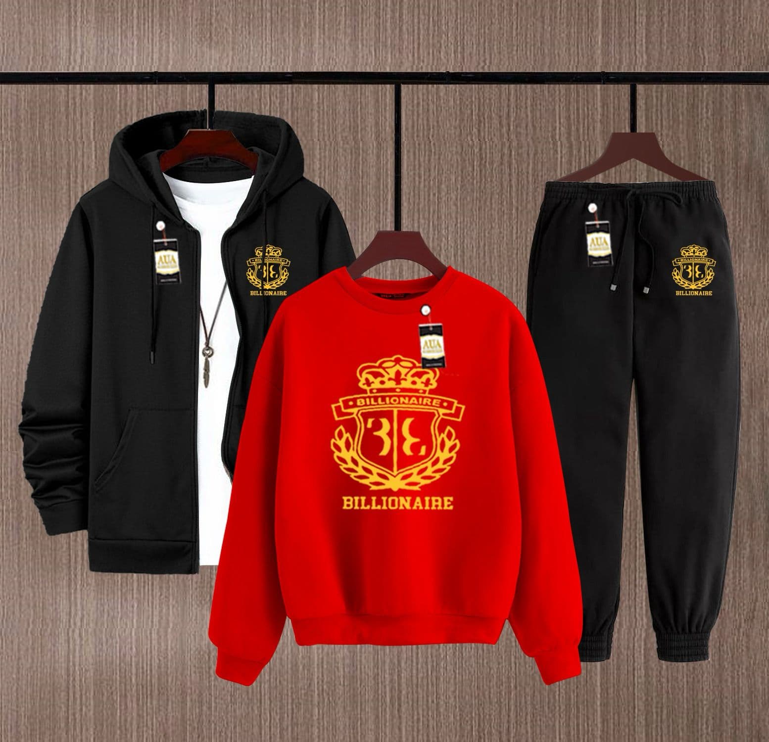 Men's Fleece Winter Collection Zipper Hoodi & Sweatshirt & Trouser Set