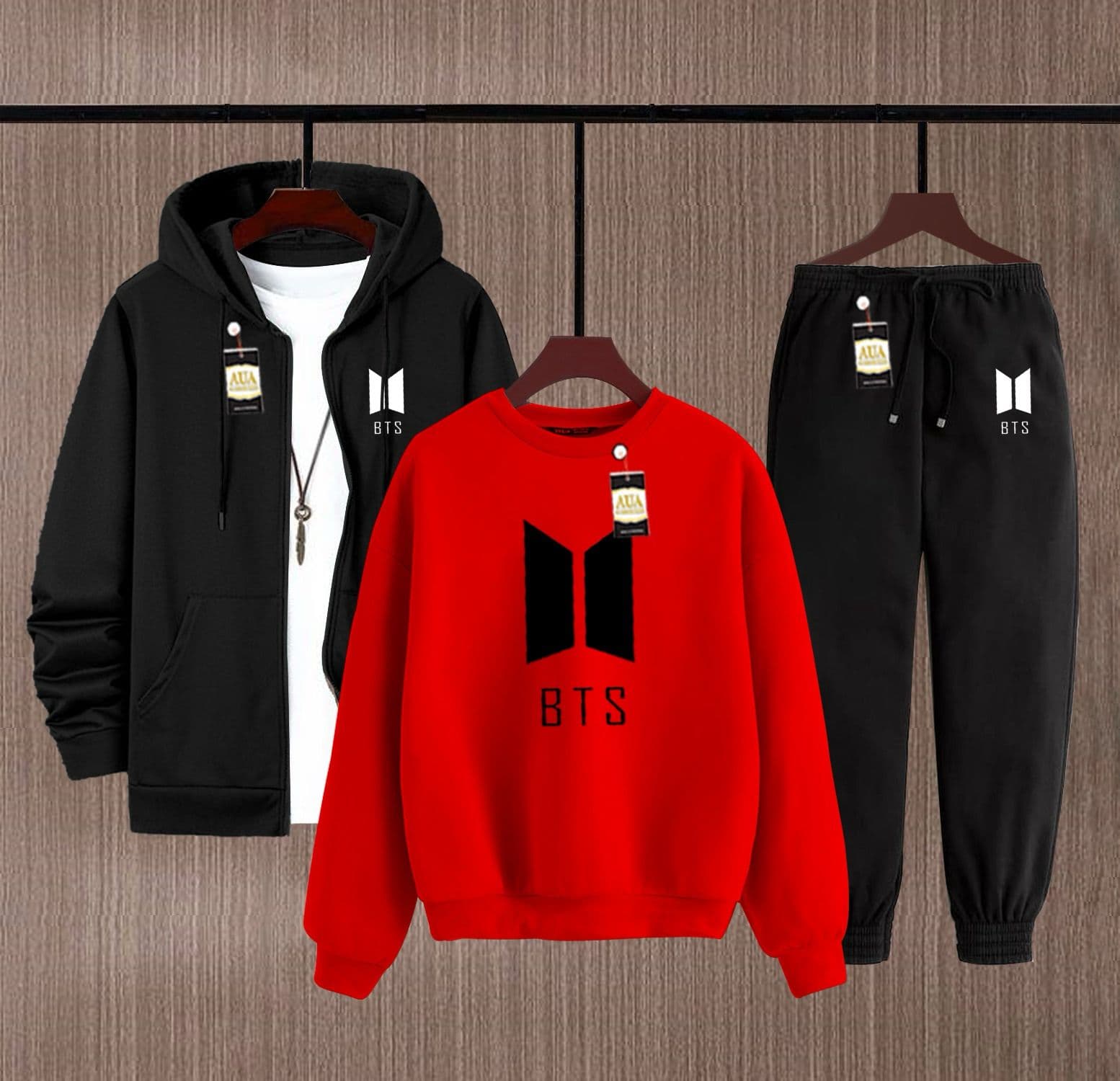 Men's Fleece Winter Collection Zipper Hoodi & Sweatshirt & Trouser Set