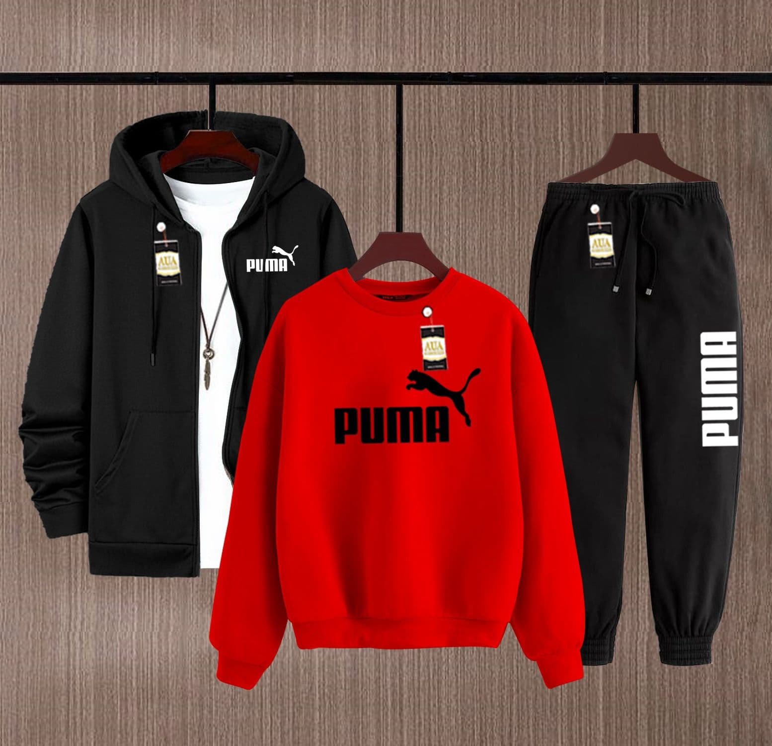 Men's Fleece Winter Collection Zipper Hoodi & Sweatshirt & Trouser Set