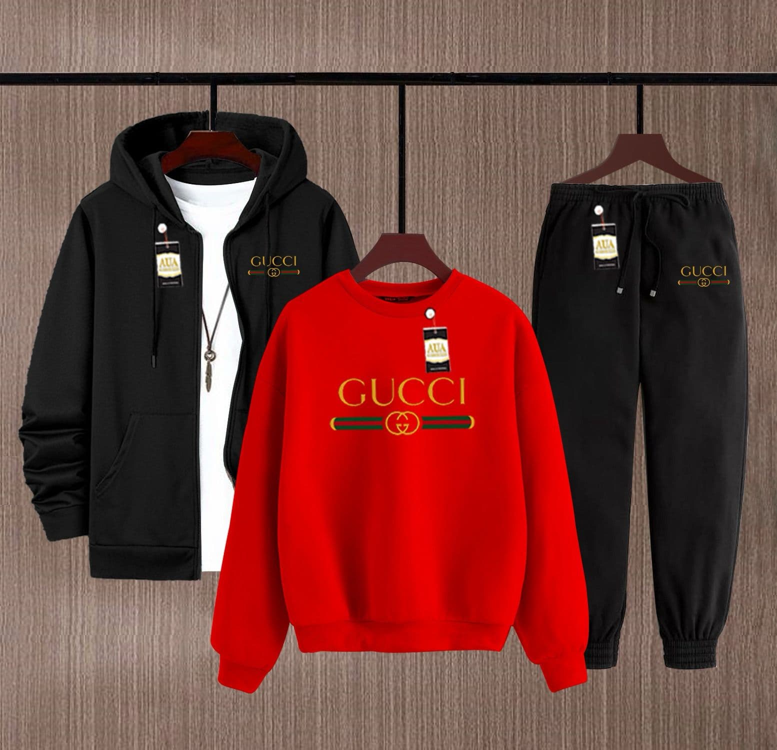 Men's Fleece Winter Collection Zipper Hoodi & Sweatshirt & Trouser Set