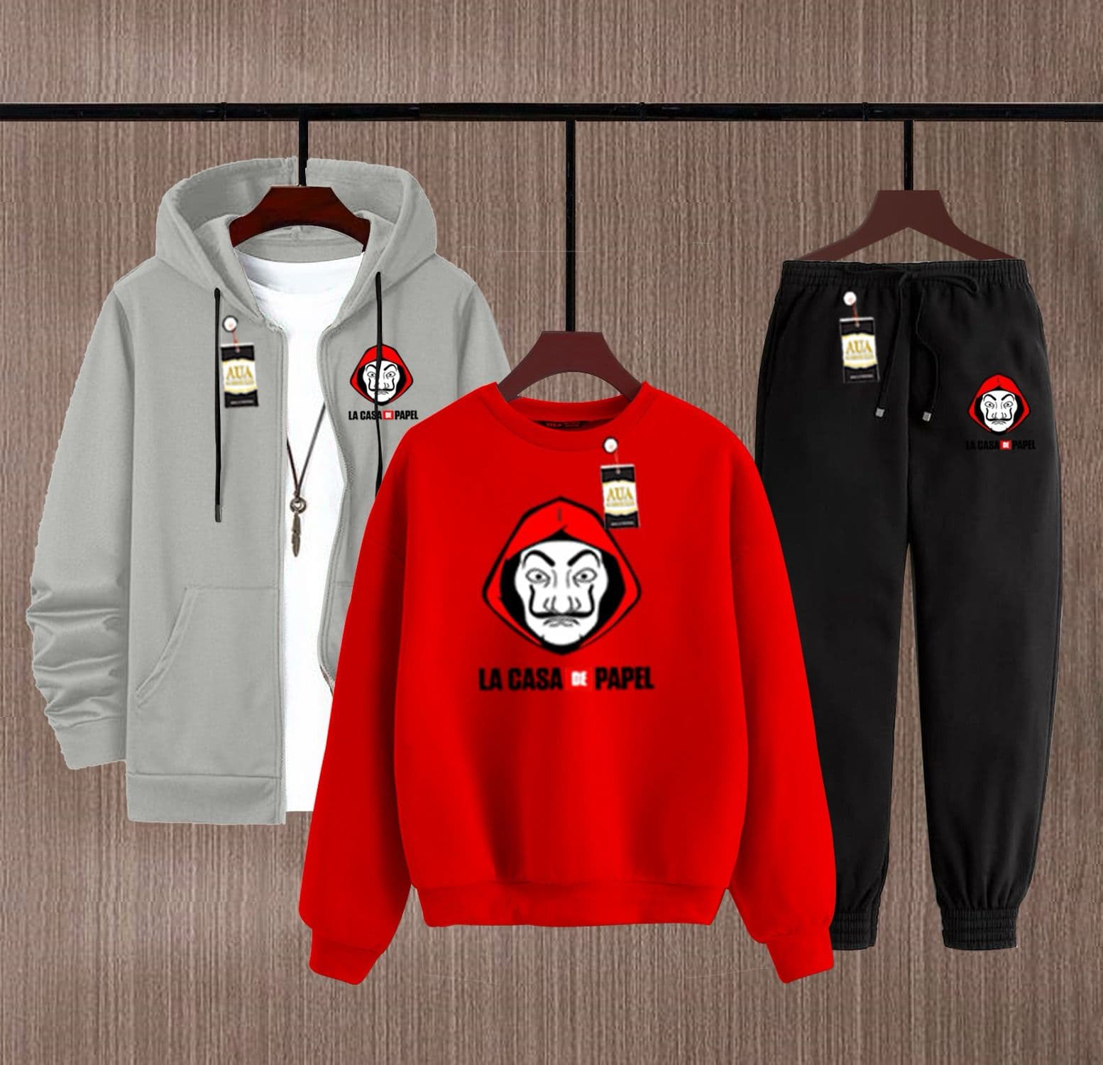 Men's Fleece Winter Collection Zipper Hoodi & Sweatshirt & Trouser Set