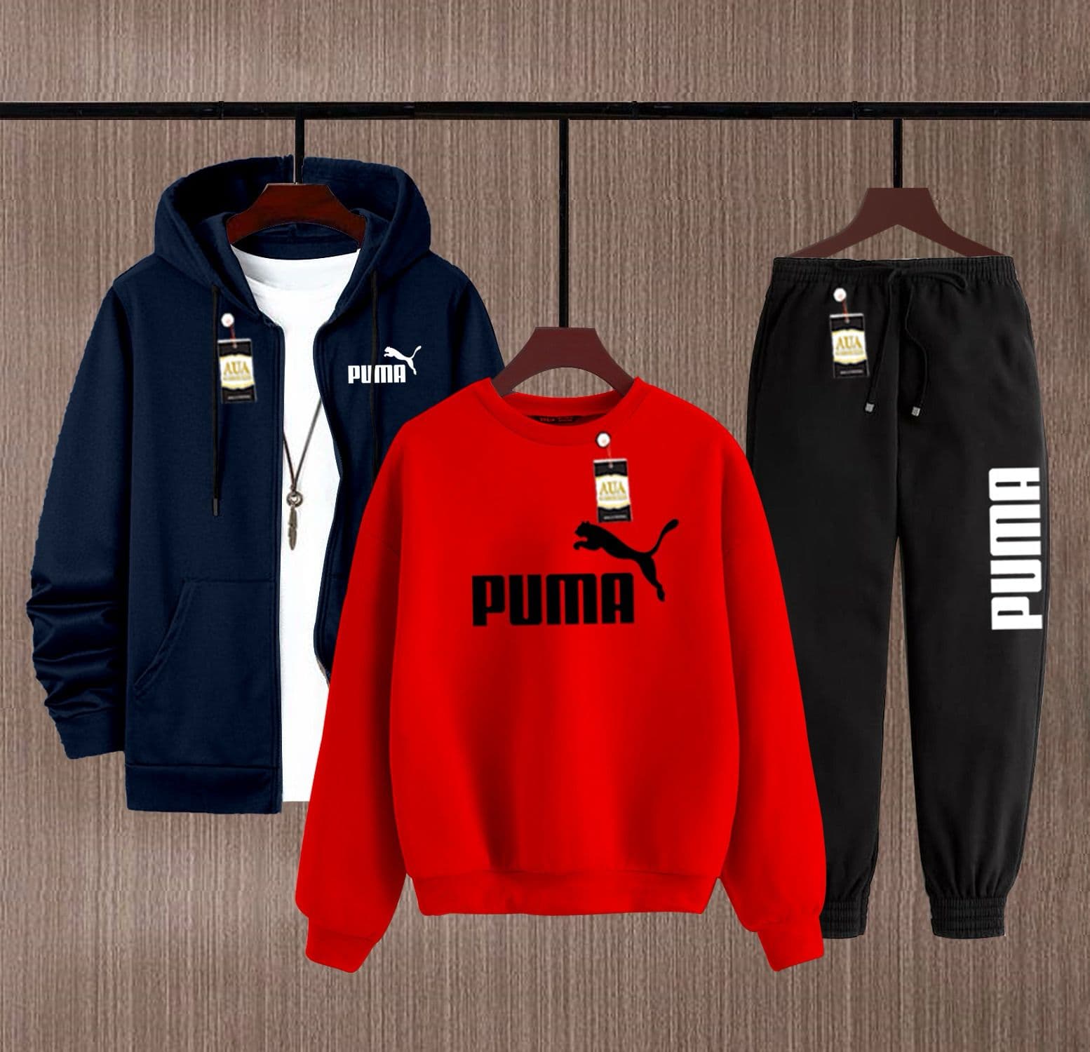Men's Fleece Winter Collection Zipper Hoodi & Sweatshirt & Trouser Set