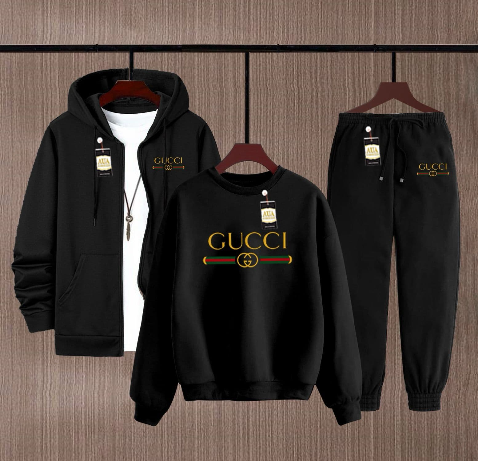 Men's Fleece Winter Collection Zipper Hoodi & Sweatshirt & Trouser Set