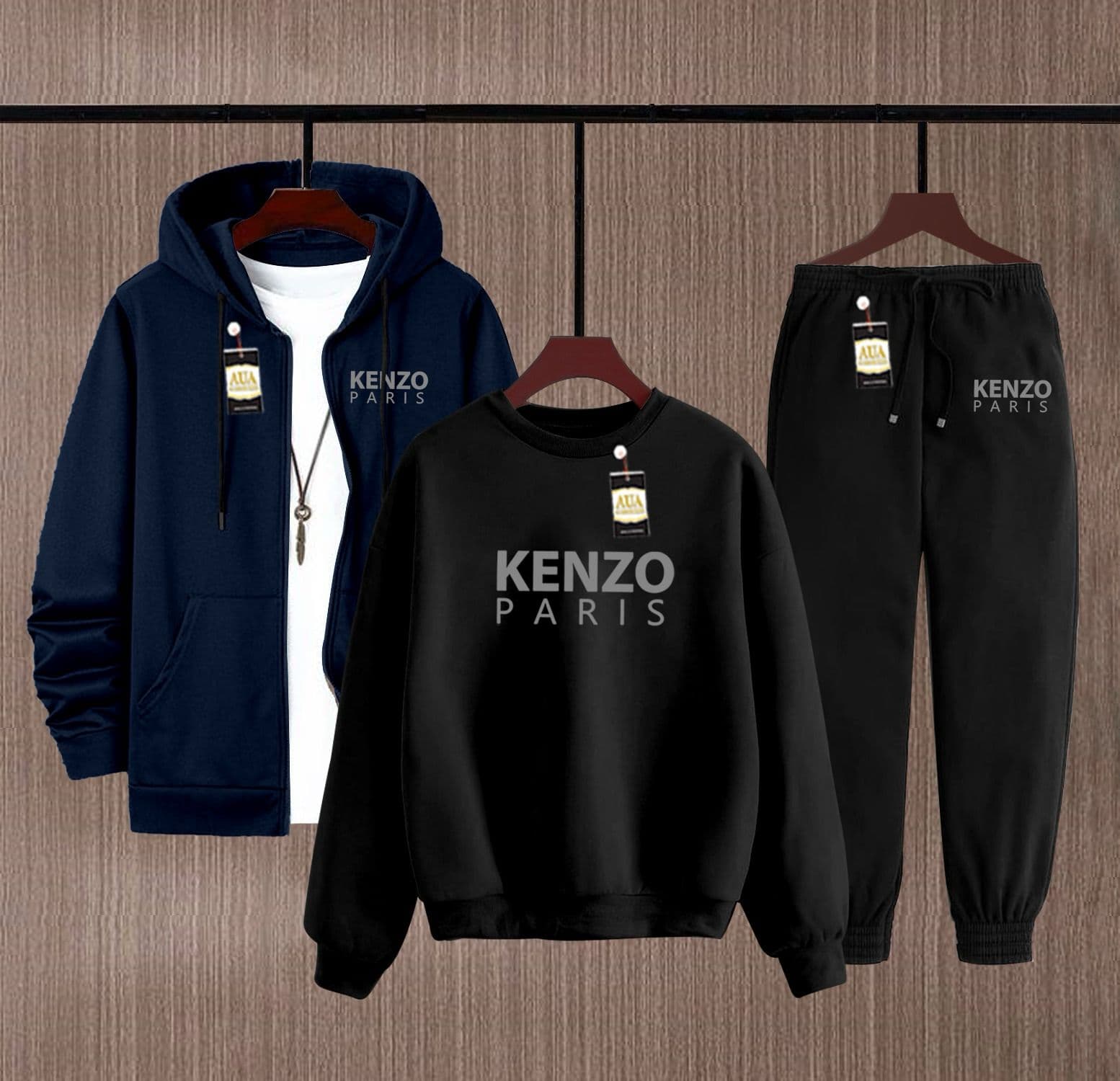 Men's Fleece Winter Collection Zipper Hoodi & Sweatshirt & Trouser Set