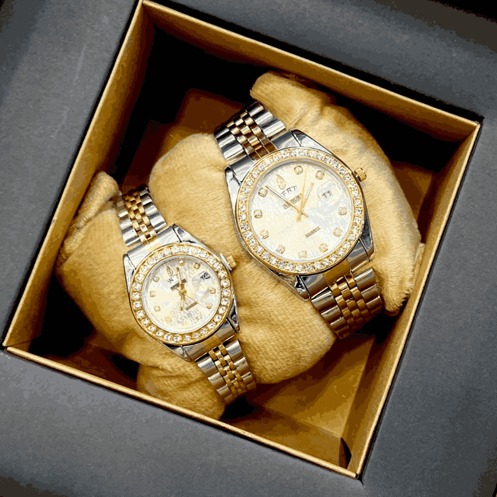 AL BURJ Couple Watch,Stone Dial,Stainless Steel Chain_White
