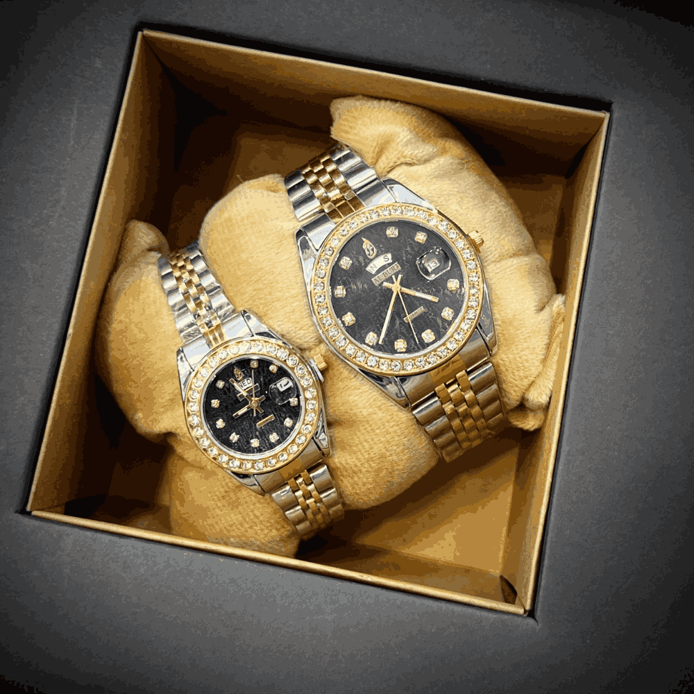 Al Burj Couple Watch,Stainless Steel Chain_Silver Black