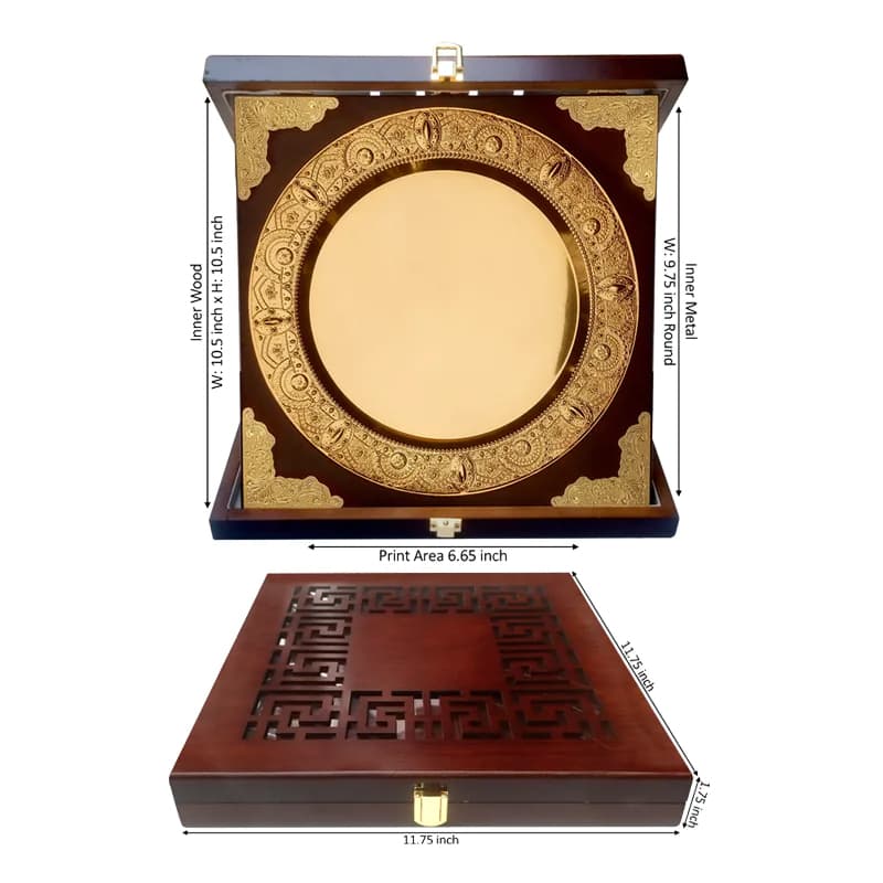 Executive Custom Award Metal Plate in Wood Box Trophy / Folding Gold Shield